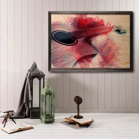 Tablou decorativ, Guitar XL, Lemn, Lemn, Multicolor Bystag