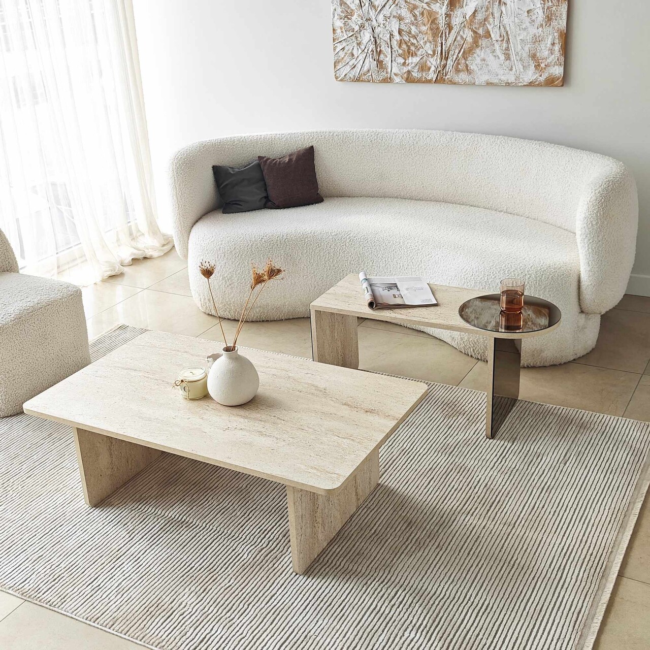 Set masute 2 piese, Hanah Home, Luna, PAL, Travertine / Bronze - imagine 5