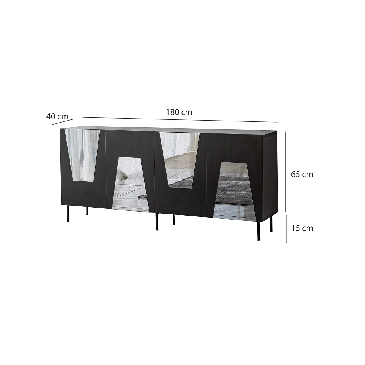 Consola, Neostill, Venice, 180x80x40 cm, PAL, Negru / Fume