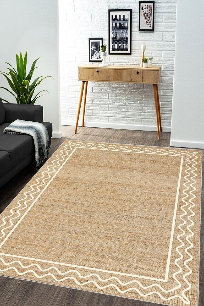 Covor, CLR-0000748-009, 100x200 cm, Poliester, Maro/Alb
