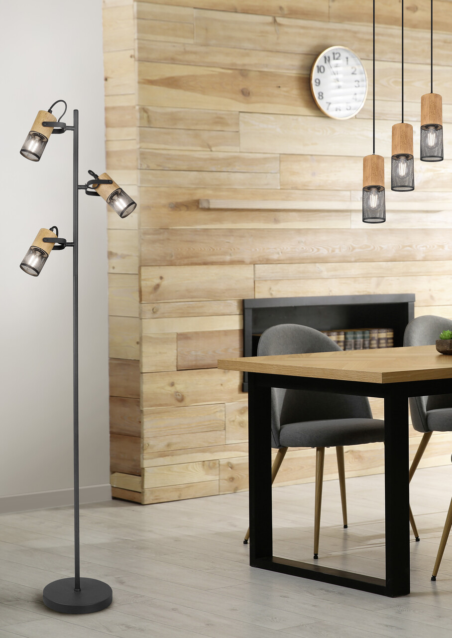 Lustra Tosh, TRIO, 28x150 cm, 40W, 3x E27, metal, negru mat/natur