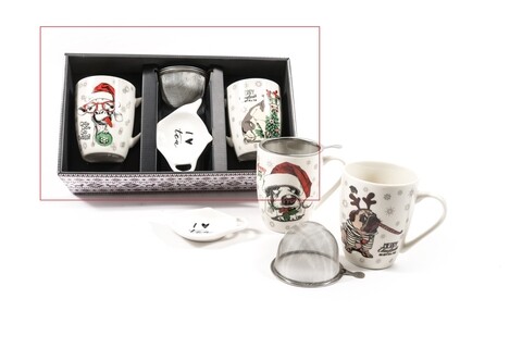 Set 2 cani cu infuzor giraffe/cow, mercury, portelan, multicolor