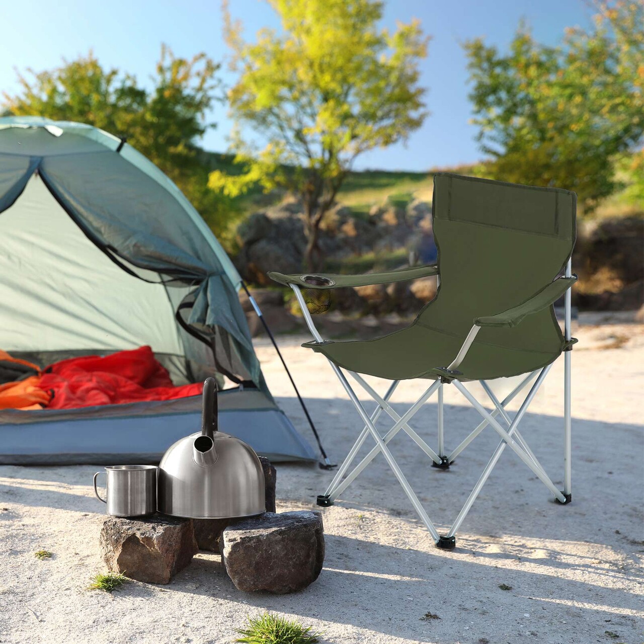 Set 2 scaune pliabile pentru camping, Songmics, 84x52x81 cm, max 120 kg, tesatura Oxford 600D/otel, verde - view 6