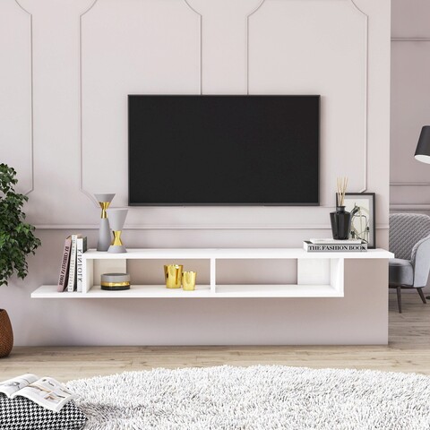 Comoda tv, minima, numudio, 130x18x30 cm, alb