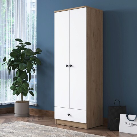 Dulap pentru haine, Rani, BA118, 60x170x42.5 cm, PAL, Alb / Nuc mezoni.ro