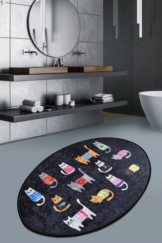 Covor, black cats oval djt , 60x90 cm, catifea, multicolor