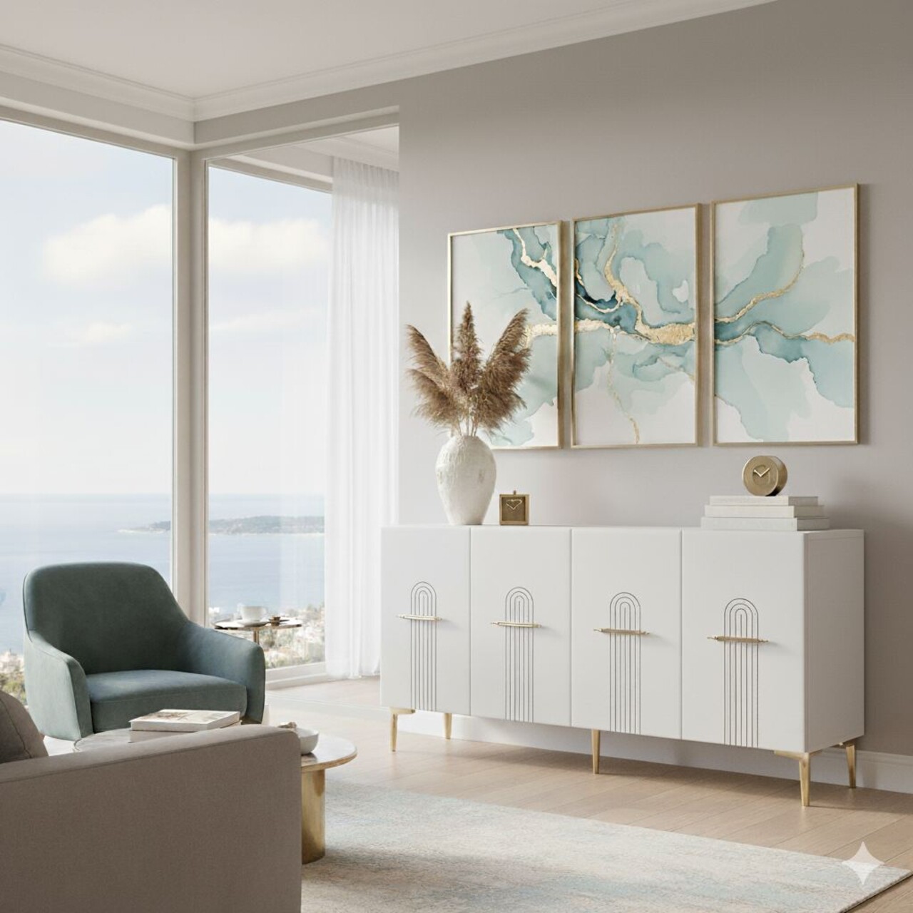 Consola, Hanah Home, Ida 150, 150x75x32 cm, Alb/Auriu - view 5