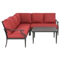 Set mobilier gradina/terasa, 4 piese, Braxton, otel, negru/rosu