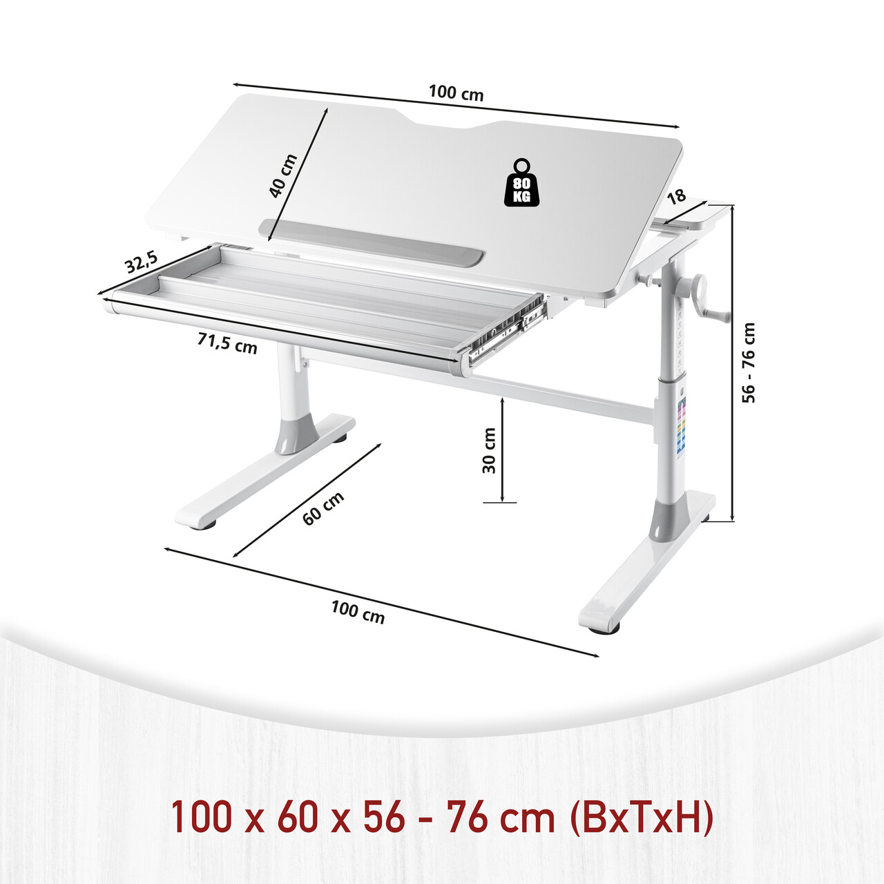 Birou pentru copii reglabil pe inaltime Frederik, Inter Link, 100x60x56-76 cm, metal, alb - imagine 3
