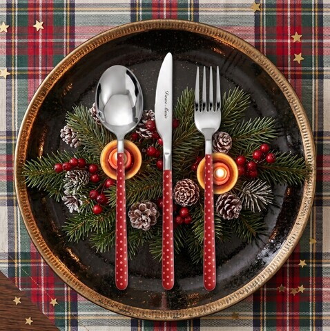 Set tacamuri, Hermia, 645DRM1255, Lingură de masă: 21,4 cm (6 bucăți), Argintiu / Roșu