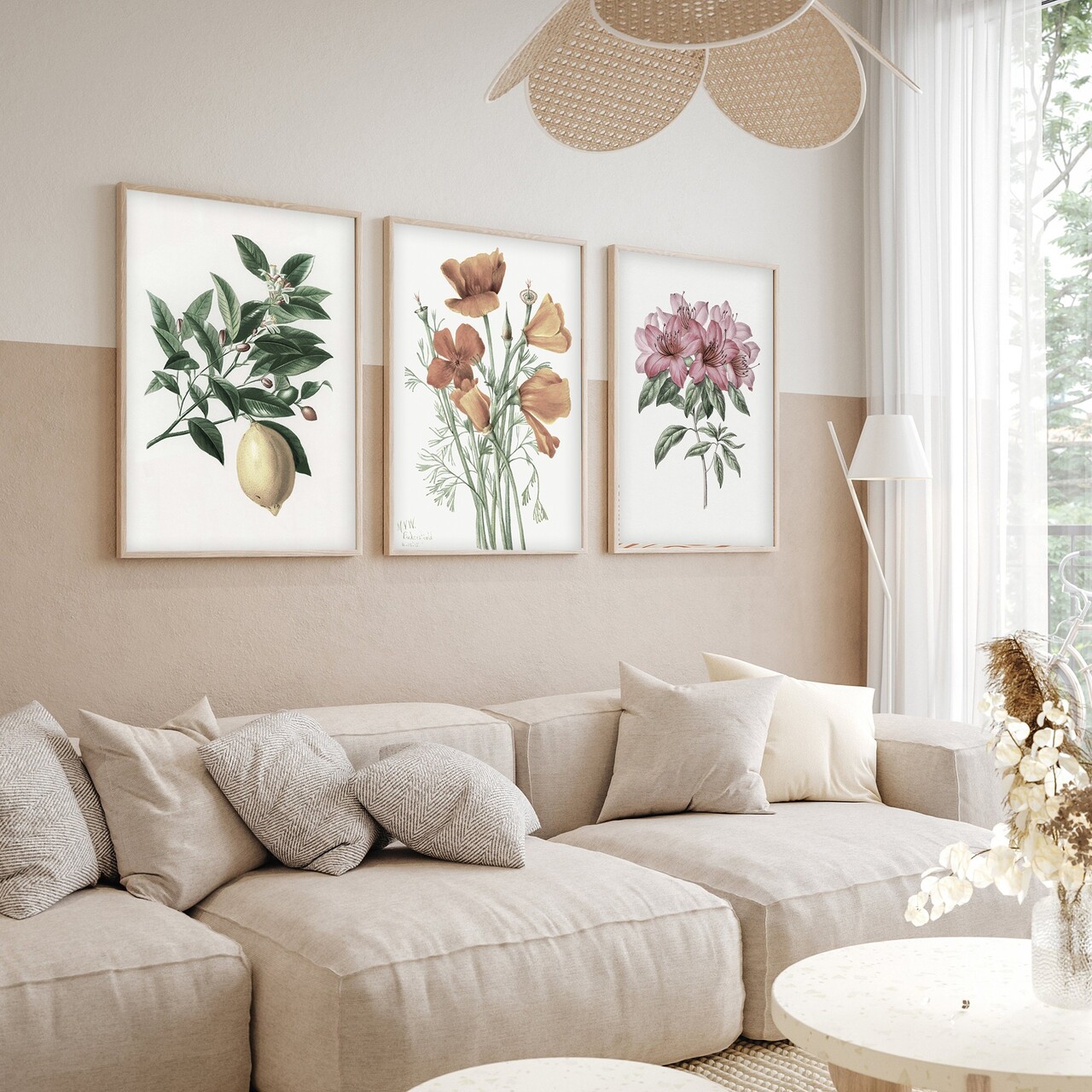 Set 3 tablouri decorative Huhu278 Cadru: 100% LEMN MASIV (Grosime: 2 cm) Multicolor