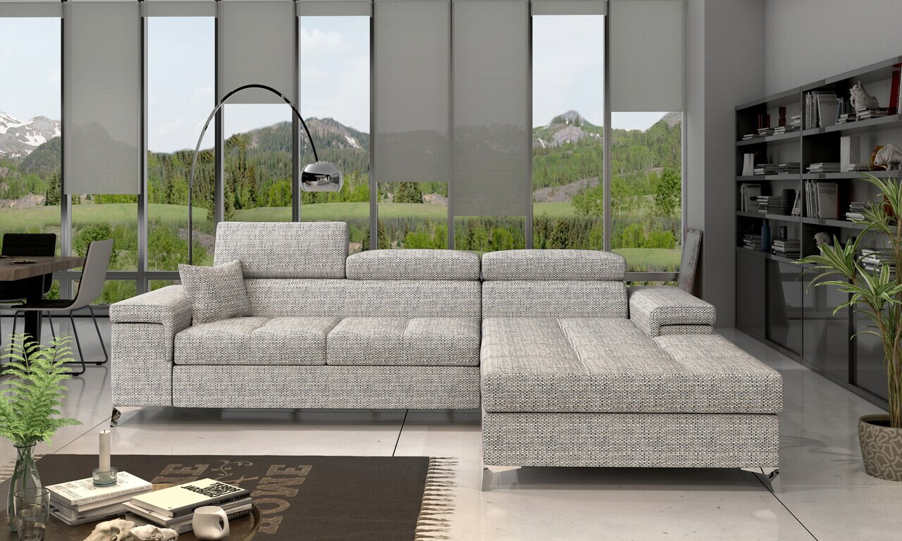 Coltar extensibil dreapta 4 locuri ELTAP, Ric-21, Ricardo, 281x205x88 cm, lemn/poliester, gri - view 2