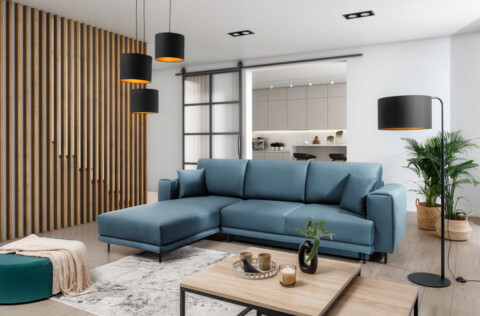 Coltar extensibil stanga 4 locuri ELTAP, LT-100VE, Dalia, 289x190x95 cm, lemn/poliester, albastru deschis