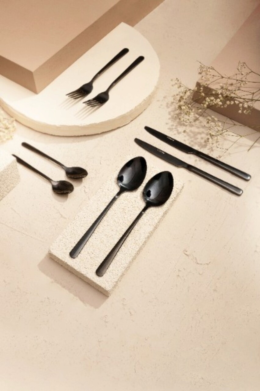 Set tacamuri 24 piese Lugano, Homla, inox 18/0, negru - imagine 12