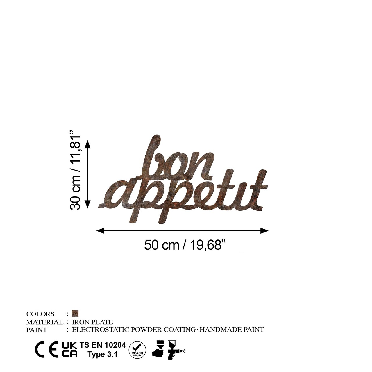 Decoratiune de perete, Rusty Bon Appetit, 30 x 50 cm, Maro antichizat - view 7