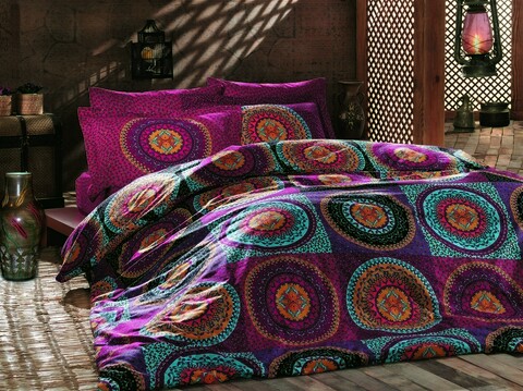 Lenjerie de pat pentru o persoana, 2 piese, 140×200 cm, 100% bumbac ranforce, Turkiz, Gipsy, multicolor 100