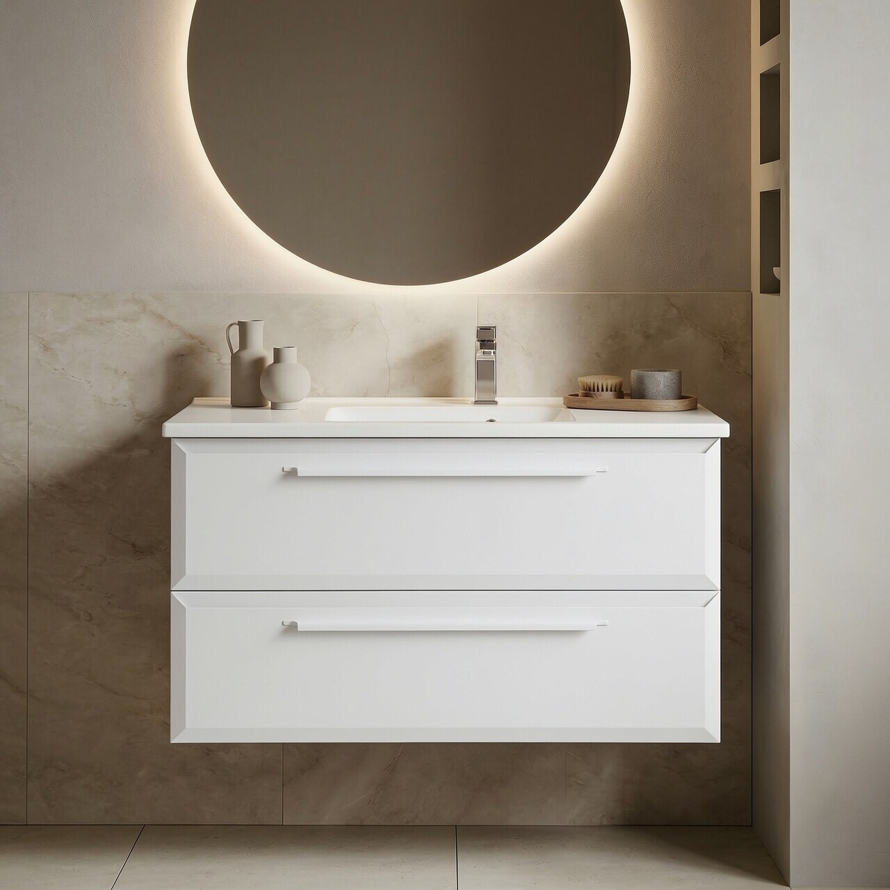 Dulap de baie cu chiuvetă, Hanah Home, Nuvola 100 v2, Alb