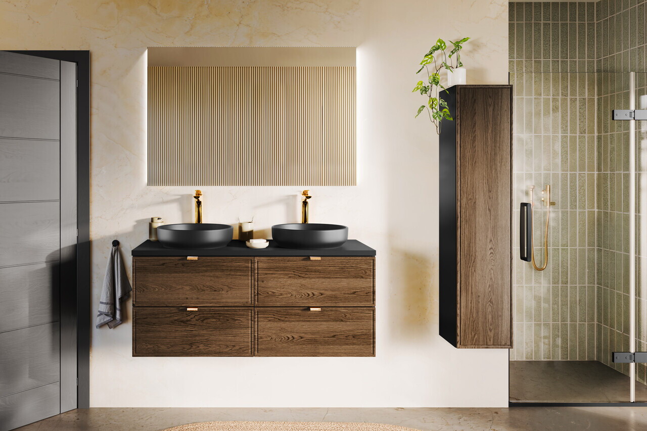 Dulap inalt cu usa, cu fixare pe perete, Talia Casella, Comad, 30x25.5x140 cm, MDF/PAL laminat, stejar casella/negru mat — imaginea 6