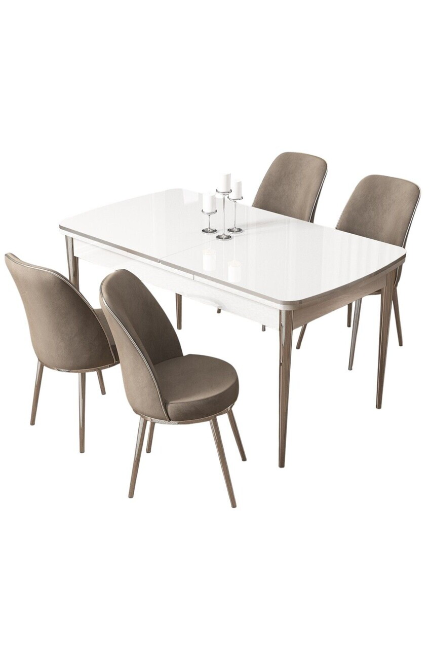 Set masa extensibila si scaune (5 piese), Hanah Home, Pale, Alb / Crom / Cappuccino — imaginea 2