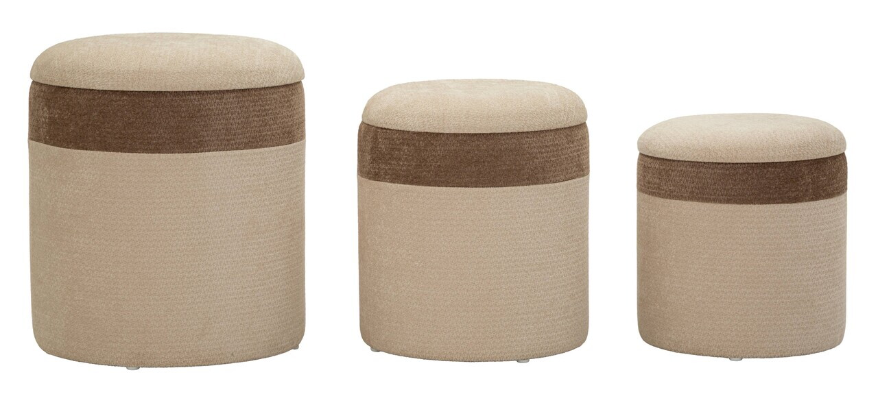 Set 3 taburete cu spatiu de depozitare, Mauro Ferretti, Nordic Style, 39x47 cm, poliester/MDF, maro — imaginea 8