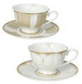 Set 2 cesti cu farfurie pentru ceai, Golden Eye, Brandani, D15x7.5 cm, portelan New Bone China