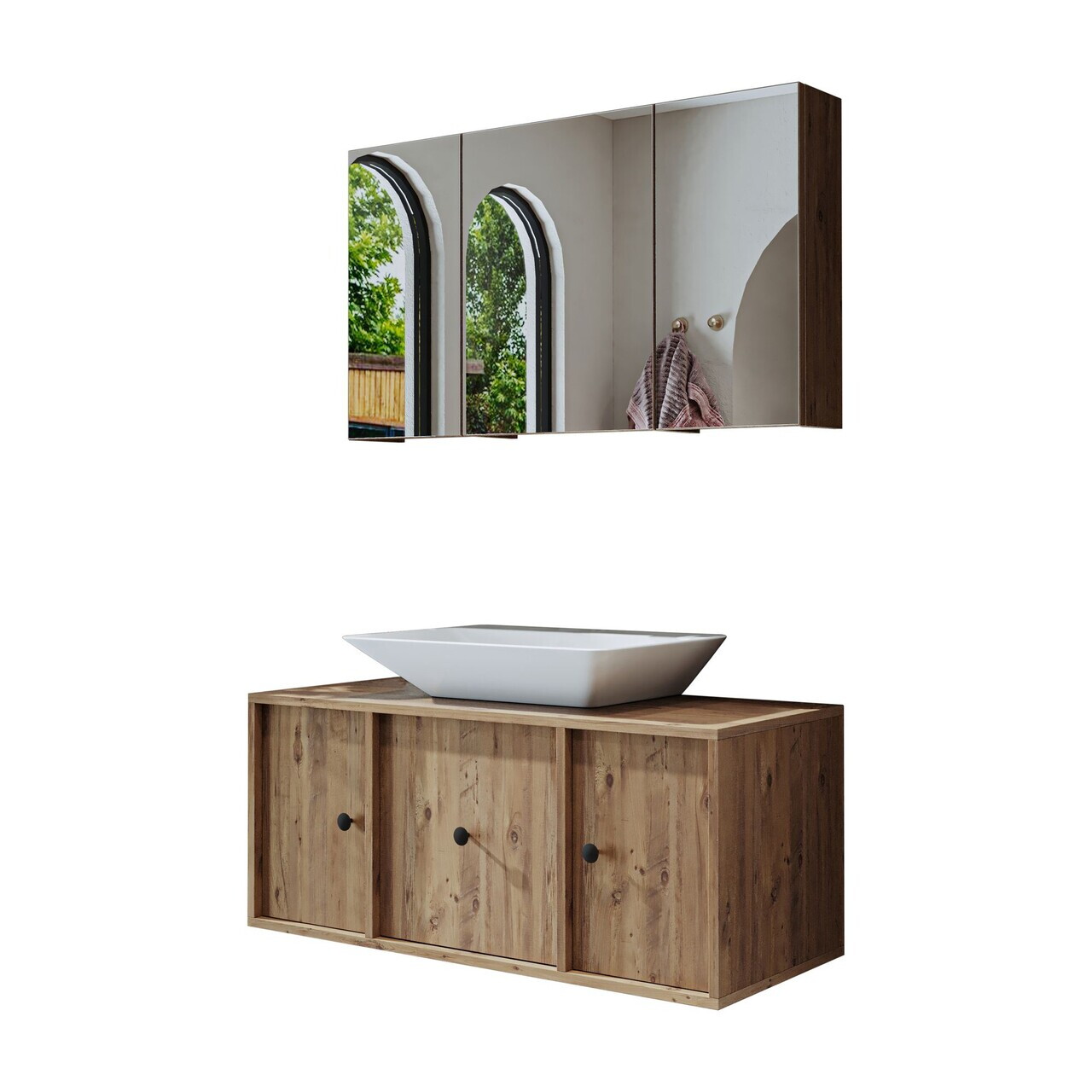 Set Dulap de Baie cu Chiuvetă și Oglindă (2 Piese), Hanah Home, 2556, MDF, Maro — imaginea 6