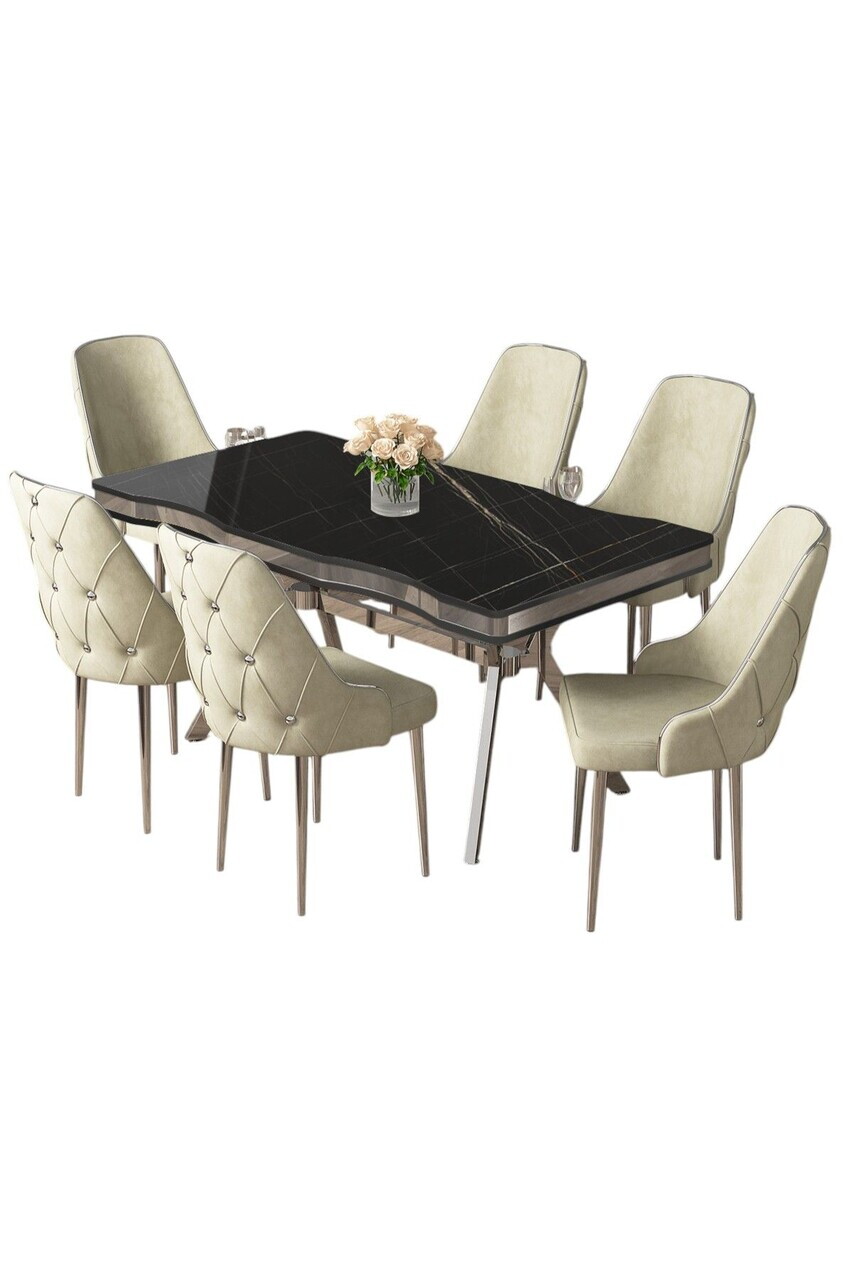 Set masa si scaune (7 piese), Hanah Home, Vae, Sonata / Crom / Cremă — imaginea 2
