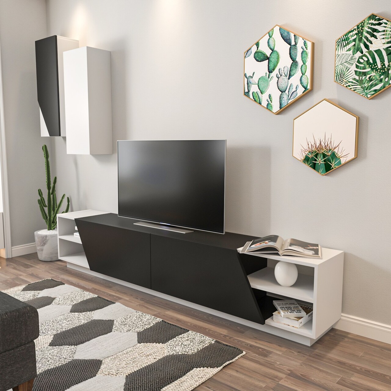 Comoda TV, Hanah Home, Zebra, Alb/Negru - imagine 5