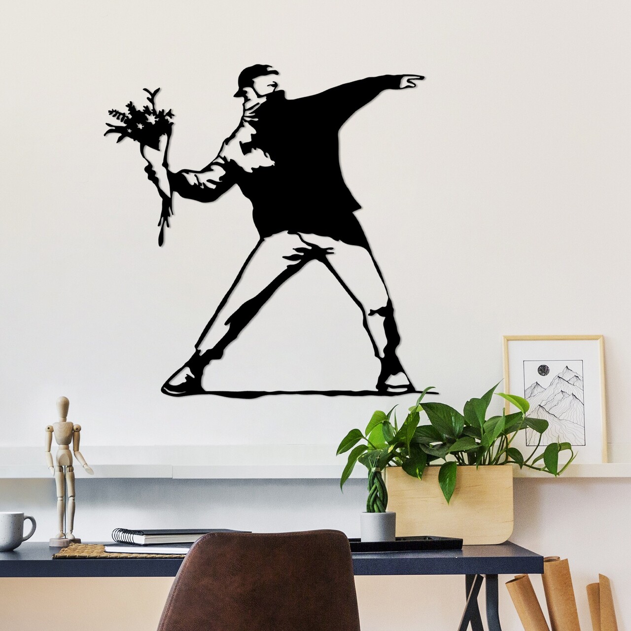 Decoratiune de perete, Banksy Metal 01, Dimensiune: 69 x 70 cm, Negru - view 2