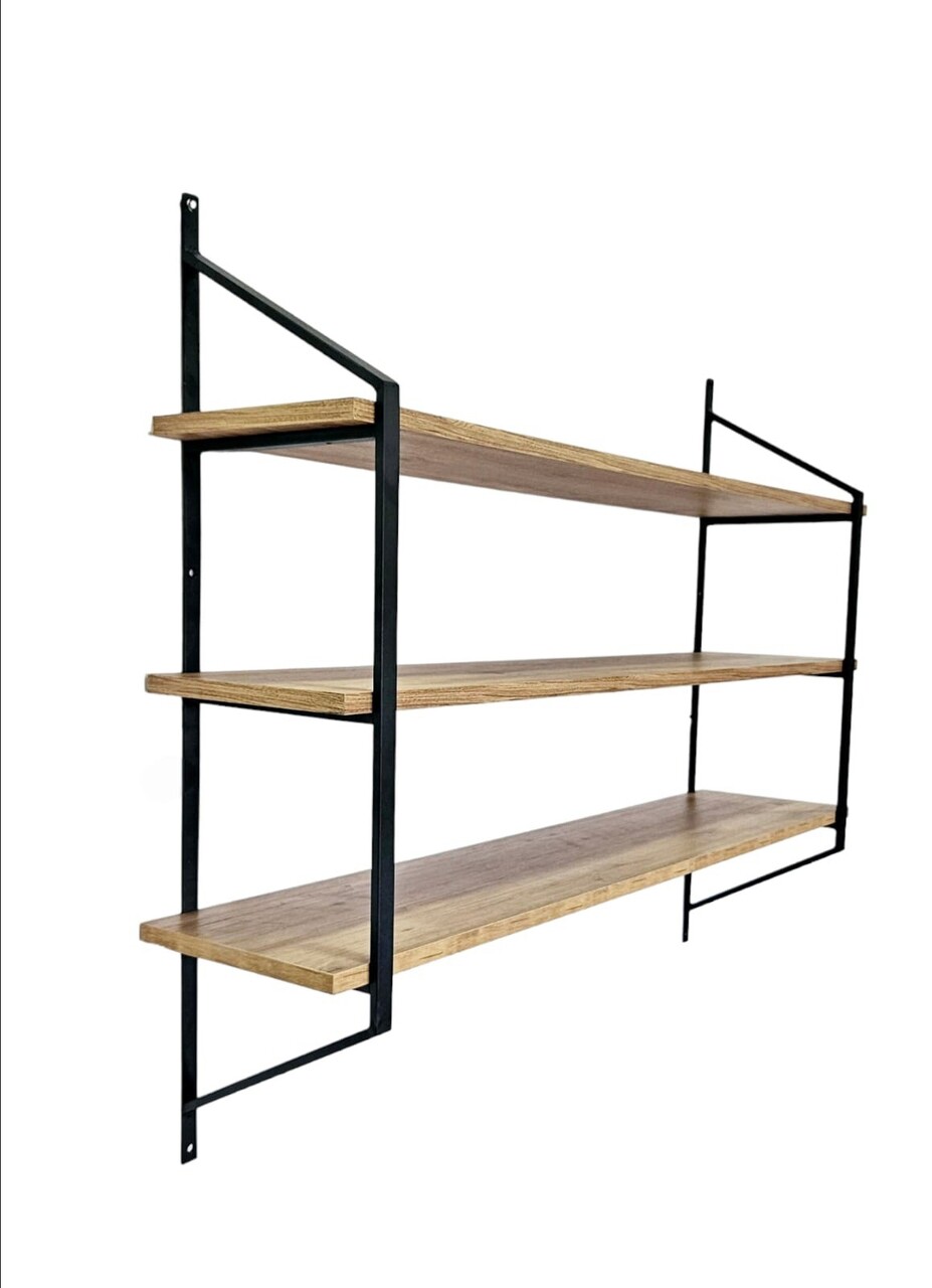 Raft de perete, Valovi, Raffy2, 120x95x28 cm, PAL, Negru / Pin Atlantic - 1 | YEO