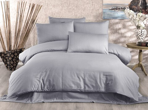 Lenjerie de pat pentru o persoana, 2 piese, 140×200 cm, 100% bumbac satinat, Whitney, Lilyum, gri Lenjerii de Pat
