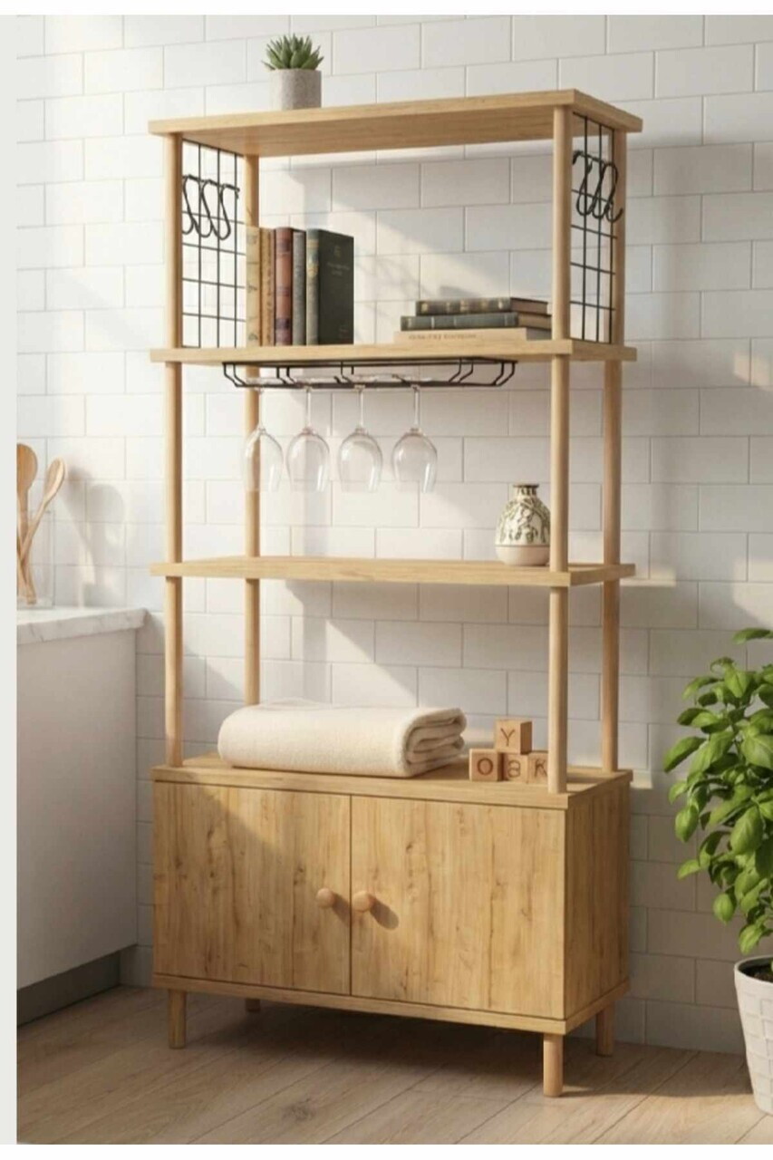 Dulap pentru bucatarie, Hanah Home, Pk09Pk, 60x140x30 cm, PAL, Maro — imaginea 3