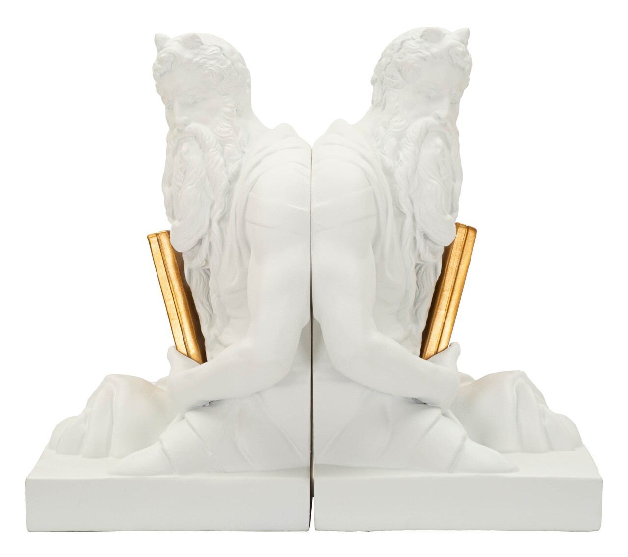 Set 2 suporturi de carti, Mauro Ferretti, Poseidon, 25.5x15x22.3 cm, polirasina, alb/auriu - imagine 7