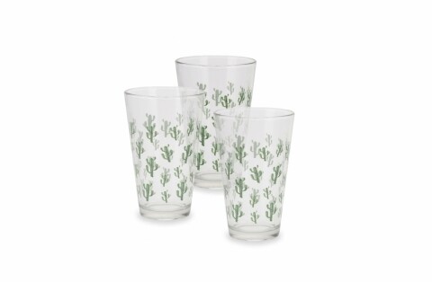 Set 3 pahare Cactus Green, 12.5 cm, sticla, verde