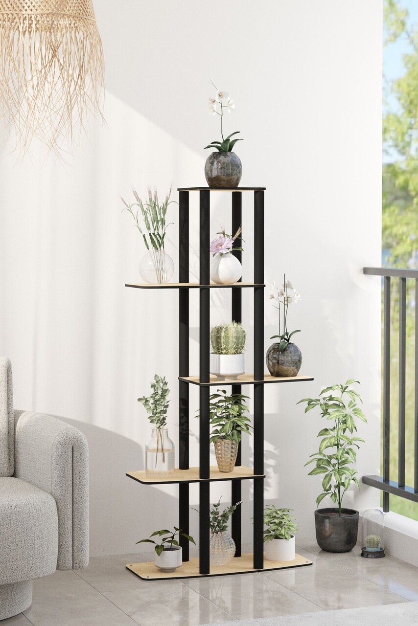 Suport din lemn pentru plante, Hanah Home, Gardenia Flower Bed, 20x60x140 cm, MDF , Stejar