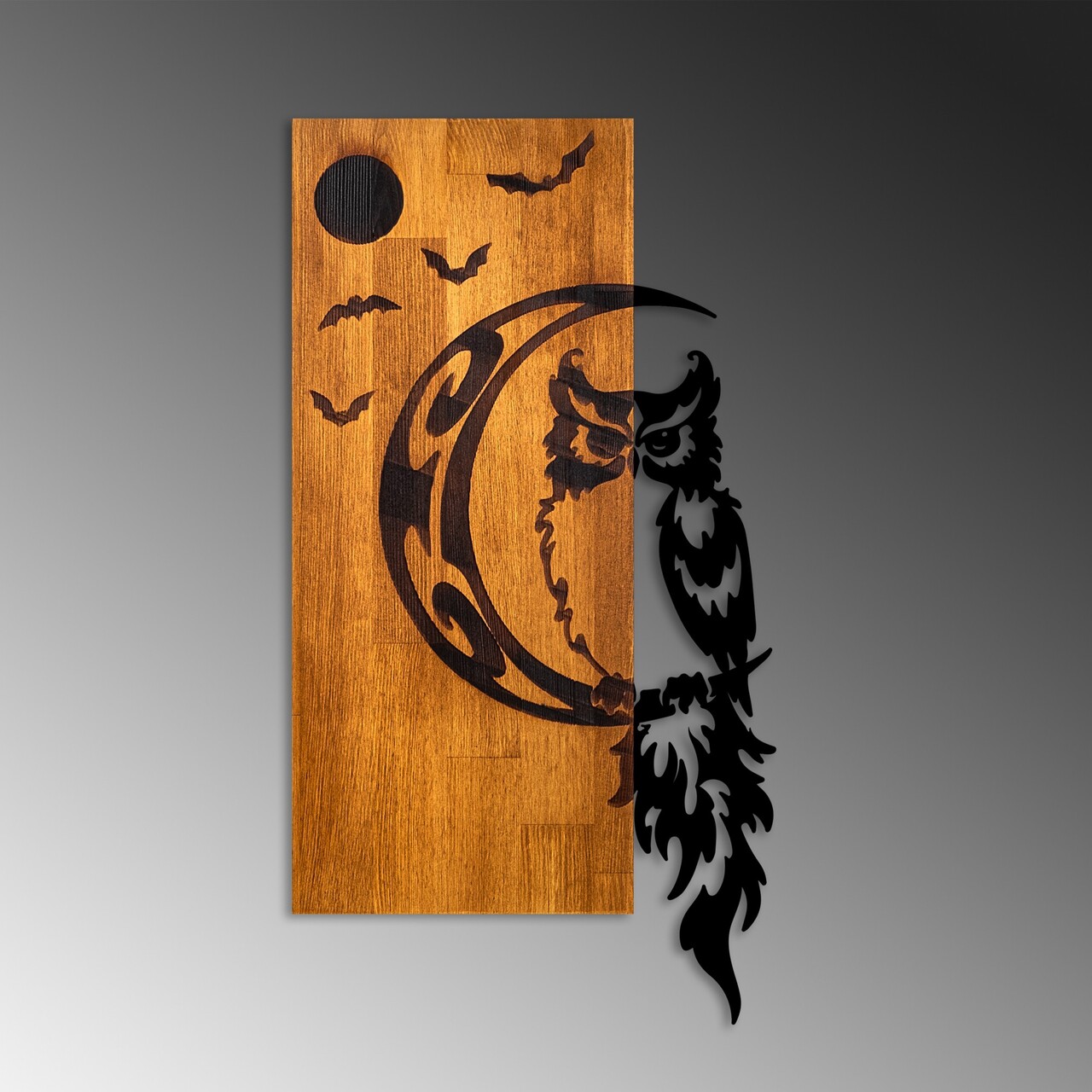 Decoratiune de perete, Owl, Lățime: 36 cm Înălțime: 66 cm Adâncime: 3 cm, Nuc / Negru - view 6