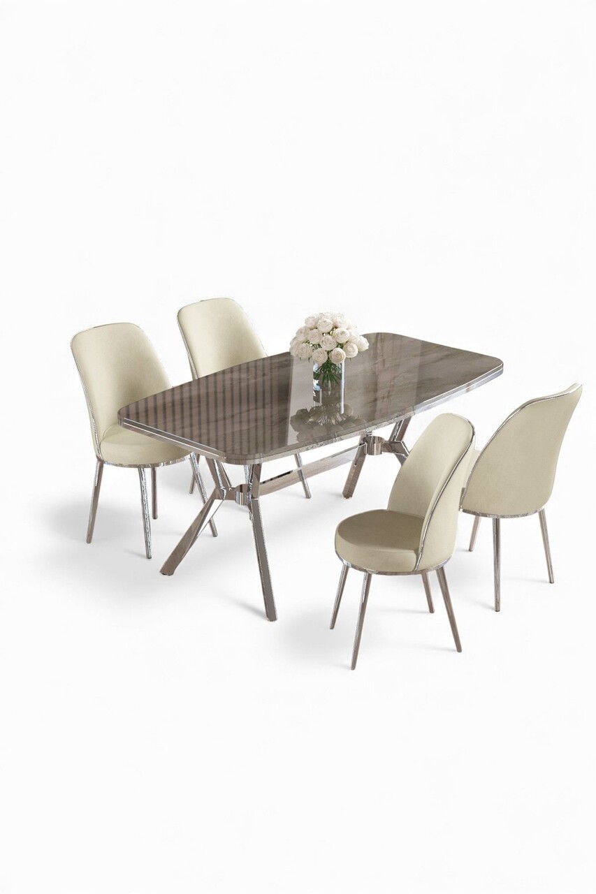 Set masă și scaune (5 bucăți), Hanah Home, Lena, Antracit / Crom / Crem - view 2