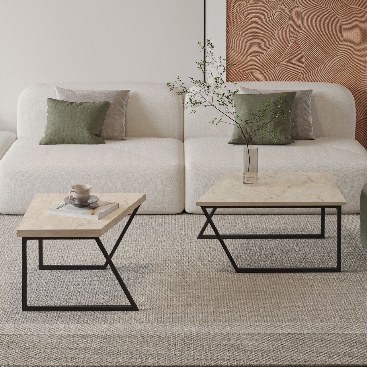 Set masute de cafea, Hanah Home, Verona P0024623, PAL, Travetină - imagine 3