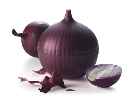 Recipient cu agatatoare pentru depozitat ceapa taiata in frigider, Onion, Excelsa, 10x12 cm