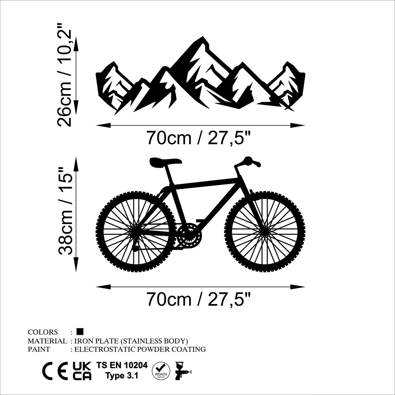 Decoratiune de perete, Mountain And Bicycle, Dimensiune: 70 x 26 cm (1 bucată), Negru — imaginea 6