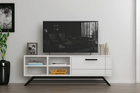 Comoda TV, Coraline, Malibu, 150x53.6x35 cm, Alb/Negru