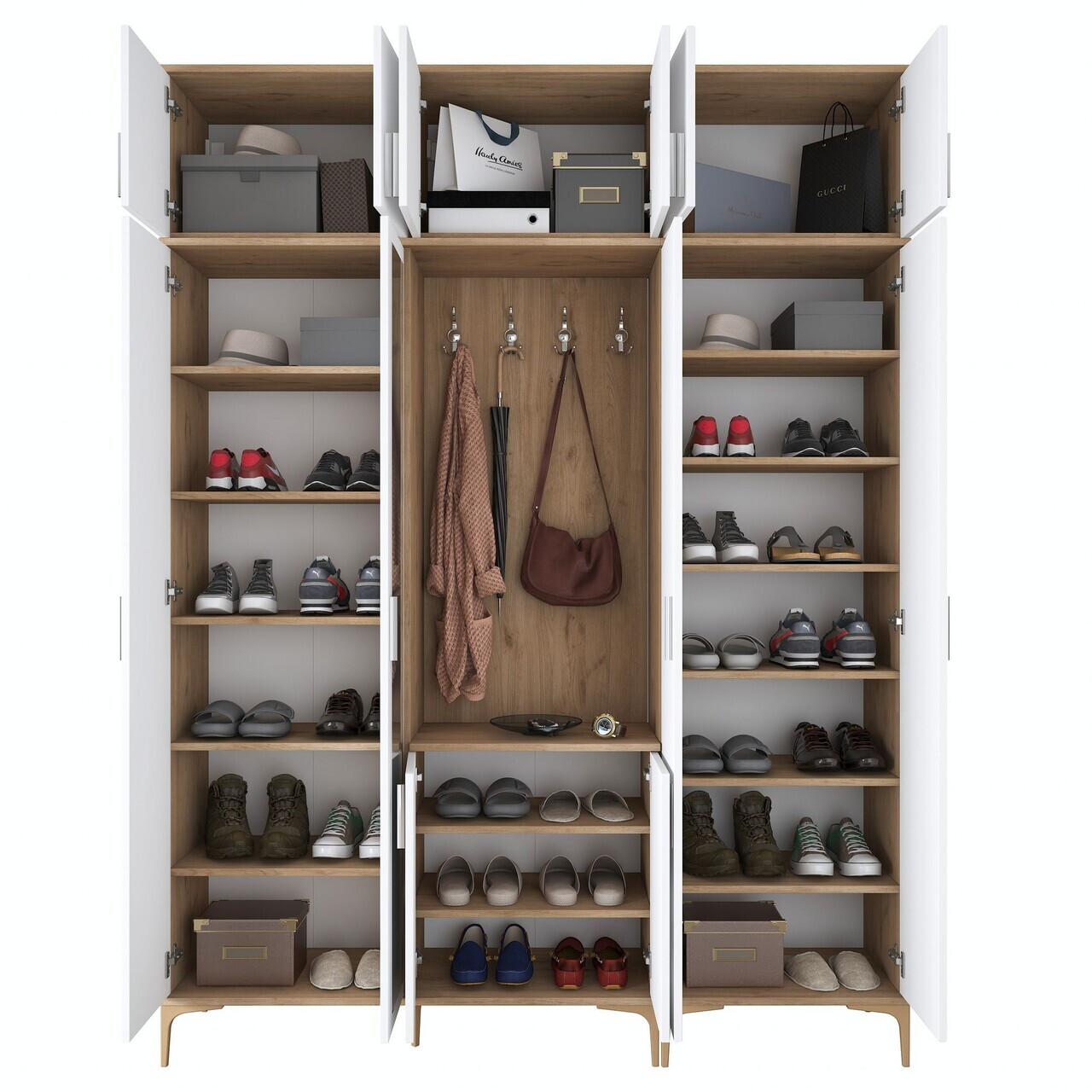 Cuier de perete, Hanah Home, EA157, 180x240x37.5 cm, PAL melaminat, Nuc/Alb - view 9