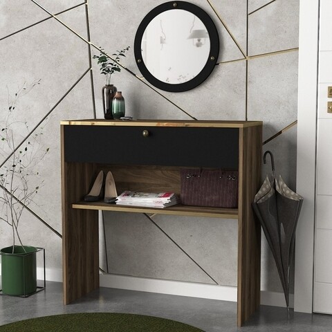Set consola si oglinda Luis Aynali, Talon, 90 x 35.5 x 90 cm/44 cm, walnut/negru 35.5