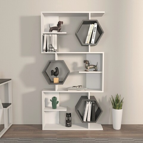 Corp biblioteca, zena home, darla, 90x171x24.6 cm, pal, alb / antracit