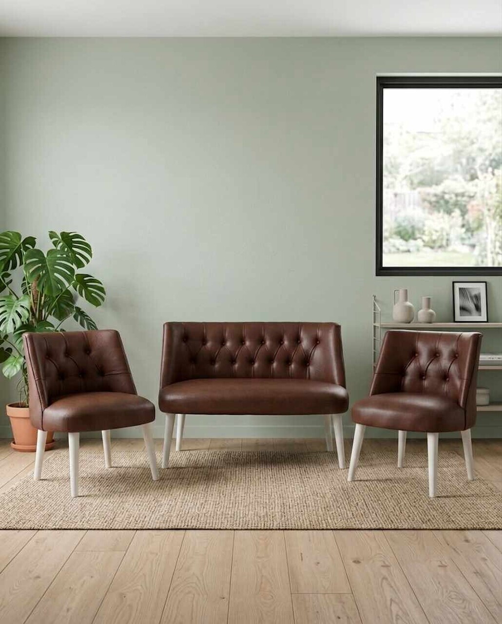 Set fotoliu extensibil și canapea cu 2 locuri (3 piese), Atelier del Sofa, 281ELR1225, Maro
