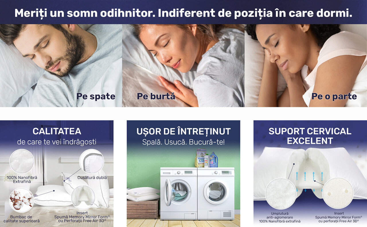Set 2 perne 50x70 cm, Essience Premium Collection, insert memory si umplutura nanofibra extrafina, husa 100% Bumbac - imagine 18