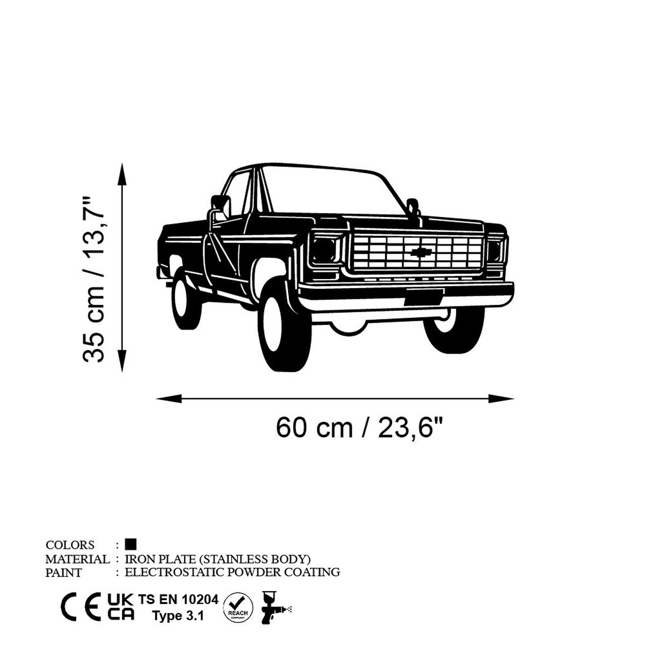 Decoratiune de perete, Chevy K20 Pickup Truck (1976), Dimensiune: 60 x 35 cm , Negru — imaginea 6