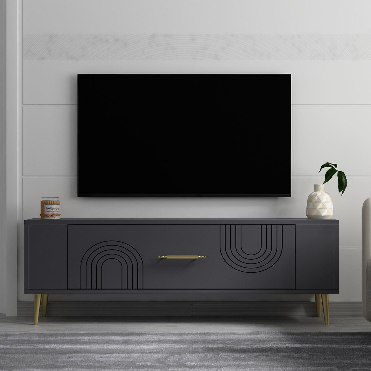 Comoda TV, Olivia, Retrol2, Antracit / Aur