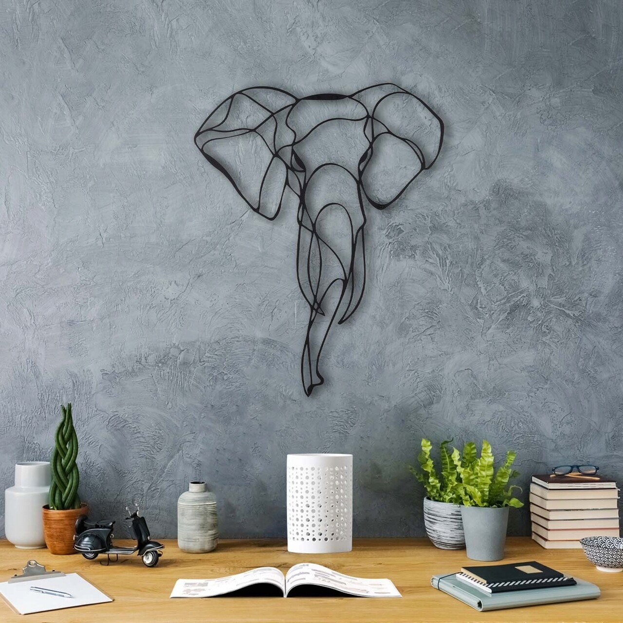Decoratiune de perete, Elephant 2, Metal, Dimensiune: 52 x 41 cm, Negru - 1 | YEO
