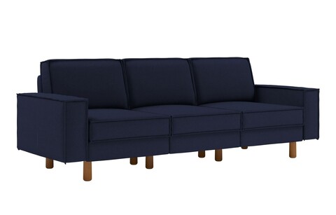 Canapea 3 locuri, Atelier del Sofa, 918CMF1260, Cadru: 100% OȚEL, Albastru noapte / Nuc